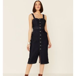 Lee Vintage Modern Dungaree Denim Dress, Size XL, Dark Blue, Button-front